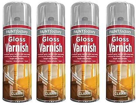 PNJB Wood Clear Gloss Varnish Professional Spray Paint 250ml, All Purpose, Varnish Clear Finish Interior/Exterior Protection, Quick Drying, Apply to Wood, Metal, Plastic, (4 PCS)