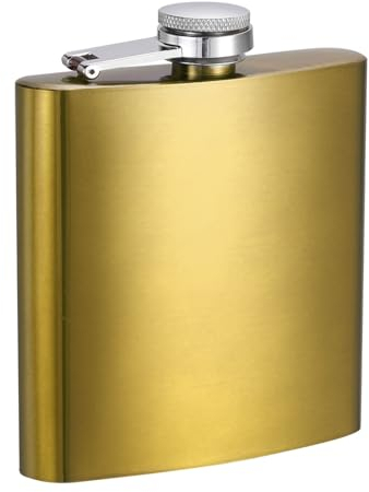 sourcing map Hip Flask for Liquor 6oz 170ml Stainless Steel Leak Proof Drinking Flask for Camping Hiking Outdoor Activity, Gold