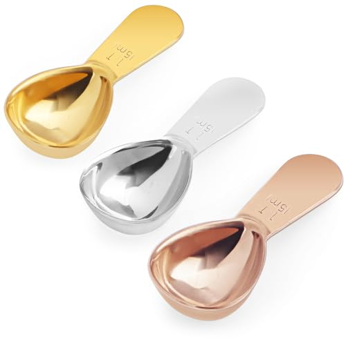 3 Pcs 15ml Tablespoon Coffee Scoop Stainless Steel Coffee Scoop Set Short Handle Measuring Spoons for Coffee Loose Tea Sugar Flour (Silver+Gold+Rose Gold)