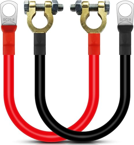 HuaLiSiJi Cable Batterie avec Cosse Cable Onduleur Batterie 12V 24V Câble D'onduleur de Batterie 25mm² 3AWG SC25-8 pour Voiture, Camion, Solaire, Bateau, Moto (30cm)