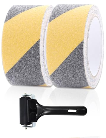 MytaYt 2 Pezzi Nastro di Sicurezza Giallo Nero Nastro Adesivo Antiscivolo Nastro Antiscivolo Autoadesivo Porta un Rullo di Gomma Nastro Giallo Nero per Scale Interne Esterne