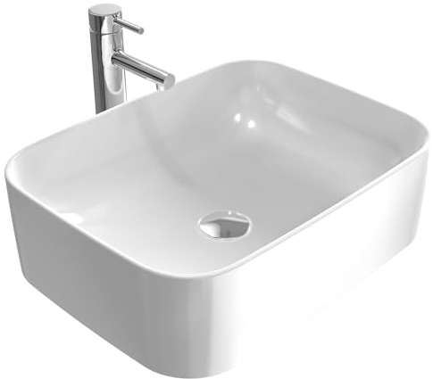 EMKE Waschbecken Aufsatzwaschbecken 50 x 38 x 15 cm, Handwaschbecken für Badezimmer & Gäste WC, Waschtisch Klein Waschbecken Bad Waschschalen Eckig Keramikwaschbecken Weiß