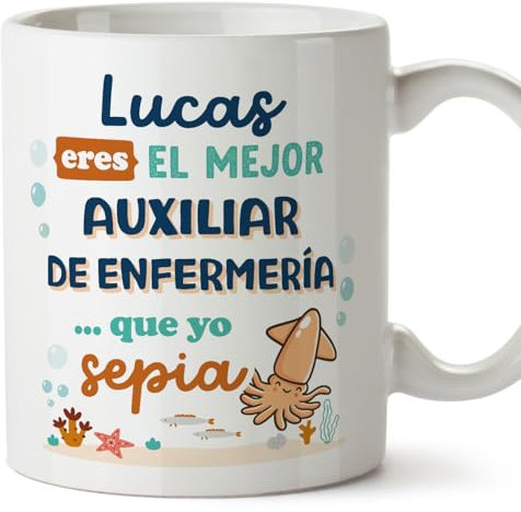 MUGFFINS Tazas Personalizadas para AUXILIAR DE ENFERMERÍA hombre - En Español - Mejor que yo Sepia - 11 oz / 330 ml - Regalo Personalizable original y divertido