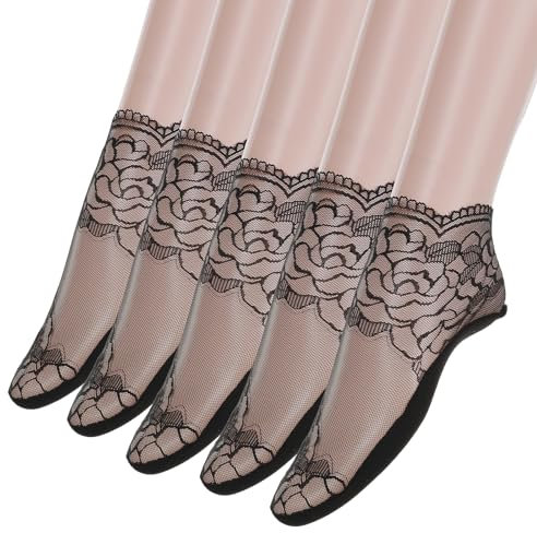 Yolev 5 Pares Calcetines Medias Cortas Mujer Tobilleros Cortos de Encaje Medias Fantasia Calcetines de Rejilla Calcetines de Encaje de Malla con Volantes Finos de Verano para Mujeres y Niñas