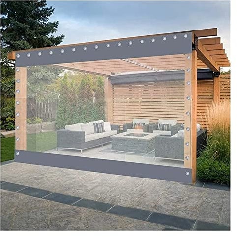 PHLEPS Outdoor-Vorhänge PVC wasserdicht transparent winddicht Pavillons Balkonvorhänge, für Terrasse, Pavillon, Terrassen, Außenbereich, 650 g/m² (Farbe: Transparent, Größe: 2 x 5 m)