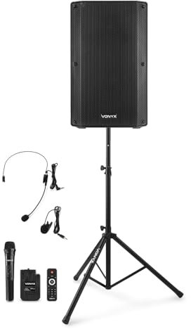 VONYX VSA500-BP 12-Inch Battery Powered Portable PA System with Wireless Microphone, Headset & Tripod Speaker Stand, Bluetooth, USB, SD & AUX – Ideal for Events, Performances & Fitness Classes