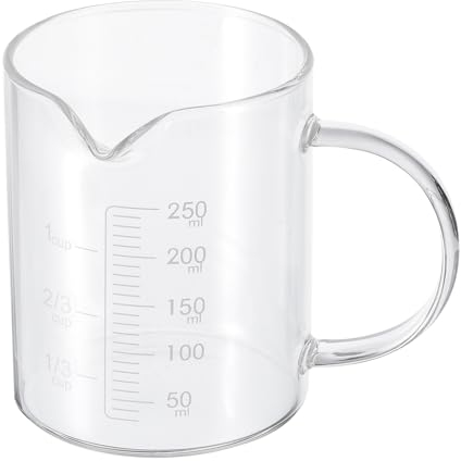 PATIKIL 250ml Glass Measuring Cup, 3.3 Borosilicate Glass Graduated White Printed Scale Liquid Measure Cups Beaker with V-Shaped Spout for Kitchen