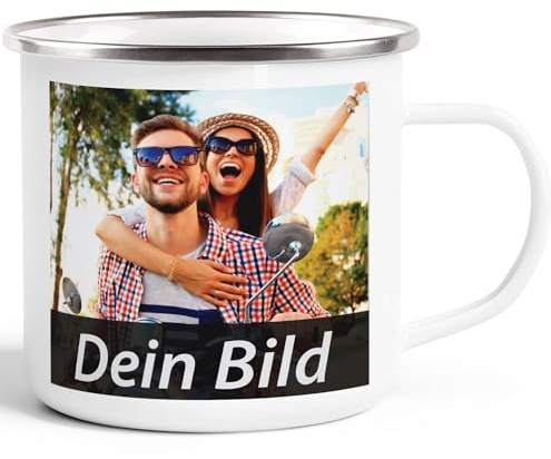SpecialMe® Emaille- Tasse mit Foto und Text selbst gestalten personalisierte Geschenke Fotogeschenke Fototasse Emaille-weiss-silber standard