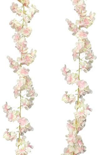 duoyif Blumengirlande Künstlich Kirschblüten Deko Blumenranke Efeu Kirschblütenzweige Kunstblumen Girlande Für Hochzeit Traubogen Kommunion Weihnachten Garten Wanddeko 1,8M 2Stk (Beige-Rosa)