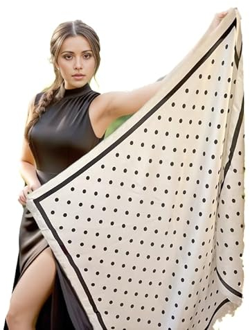 LA FERANI Designer Damen Seidentuch beige schwarz klassisch Halstuch Seide Chiffon formelle Anlässe Tuch Umschlagtuch leicht 90x90cm Bandana Geschenk (Model 9)