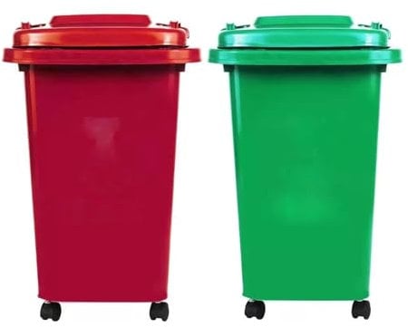 BURAKH Recycling Wheelie Bin Dustbin Rubbish Waste Trash Kitchen Home Office 30L 50L | Indoor Outdoor Rubbish Waste with Wheels | Recycling Food Dustbin Outdoor Wheelie Bin Green/Red (Red, 50 Litre)