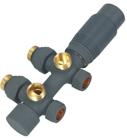 Set di collegamento centrale con termostato per termosifoni distanza 50 mm, rubinetto di collegamento per radiatore con termostato per radiatore a forma passante e angolo (Φ15 mm + 16 mm * G1/2 + G3