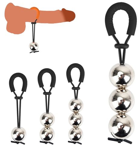 Soarvlorfy Silikon Schwamm Penisring Verstellbarer Hodenring mit Metall Beads Hodengewicht CBT Bondage Hodensack Penis Anhänger Schwer Cockring Ball Stretcher Sex Toys für Männer,Schwarz,3 Ball/35mm