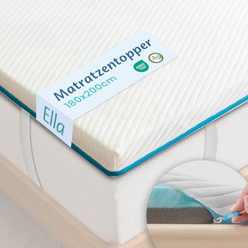 Ella Topper 180x200cm H3 H2 7cm hoch, Matratzentopper 180x200cm Gel-Memory- Schaum, Öko-Tex & CertiPUR zertifizierter Visco Topper, Mattress Topper mit Elastischer und Rutschfester Unterseite