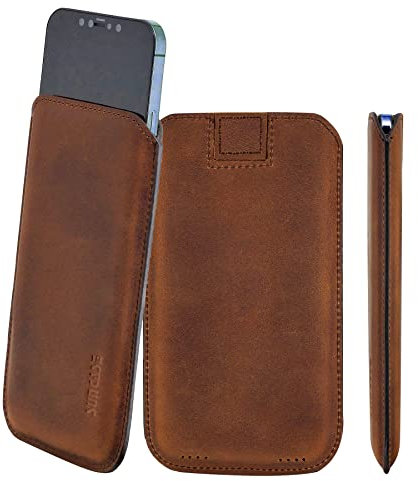 Suncase Original Leder Etui kompatibel mit iPhone 16 (6,1 Zoll) Hülle Tasche Ultra Slim Ledertasche Schutzhülle Case (mit Rückzuglasche) in antik Coffee