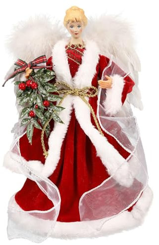 Puntale per albero di Natale con angelo, Decorazioni natalizie Angelo luminoso, Puntale per albero di angelo con ali di piume bianche Puntale con ornamenti per albero di Natale con statuetta di angelo