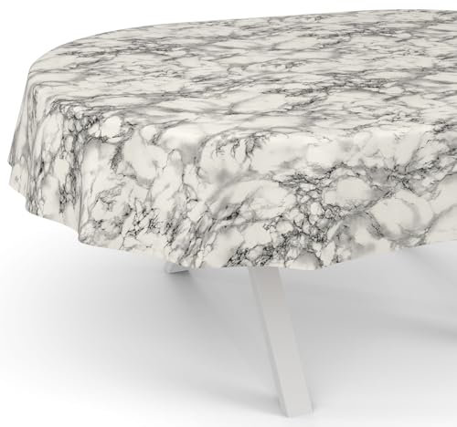 ANRO Wachstuchtischdecke Wachstischdecke Wachstuch Tischdecke abwaschbar Gartentischdecke Rund Oval Eckig Oval 160x140cm Schnittkante Marmor Grau