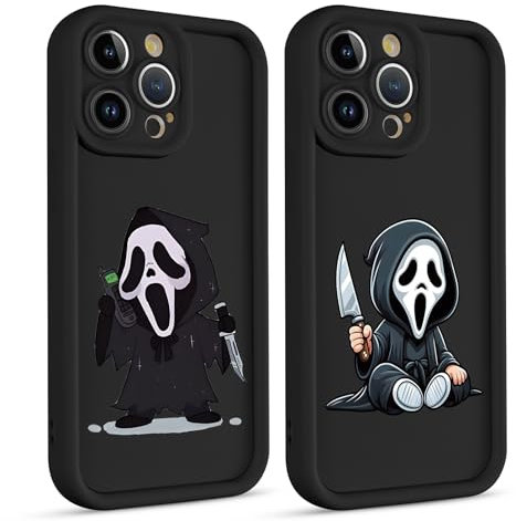 Yimctoie 2 Stück Niedlich Handyhülle für Apple iPhone 15 Hülle 6.1, Anime Scary Movie Ghost Face Skeleton Muster Kawaii Design mit TPU Silikon Schutzhülle Stoßfest Aesthetic Case,Cute Schwarz