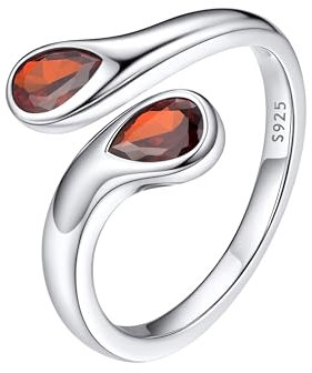 Bestyle Silberring Damen 925 Silber Offen Verstellbare Ring Roter Stein Einfacher Ring Teardrop Chunky Rings Silver Frauen Stressring mit Geburtsstein Rubin