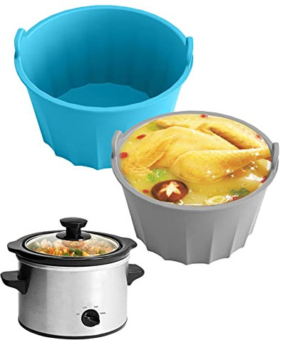 2 Pcs Slow Cooker Liner Reusable Slow Cooker Liners 3 L Oval（5-6 qt), Heat Resistant Silicone, BPA Free, Dishwasher Safe, Slow Cooker Accessories for Home Kitchen(Blue+Grey)