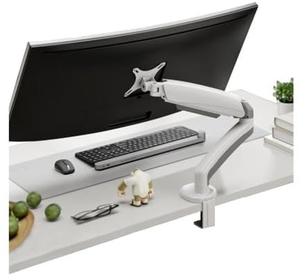 Monitor Stand Single Monitor Desk Mount, Adjustable Mechanical Spring Monitor Arm Fits Max 32 Inch, 4.4-19.8 lbs Screen, with Clamp/Grommet Mounting Base 27 inch Monitor Stand(White)