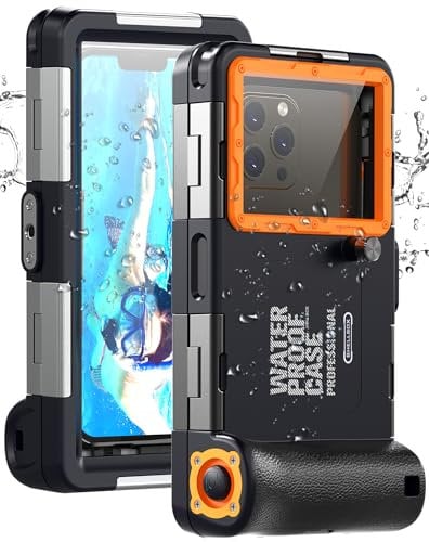 Waterproof Diving Phone Case for iPhone Samsung Galaxy Huawei Series Smartphones, Professional [50ft/15m] Outdoor Snorkeling Underwater Surfing Photo Video Cover (Black-Orange)
