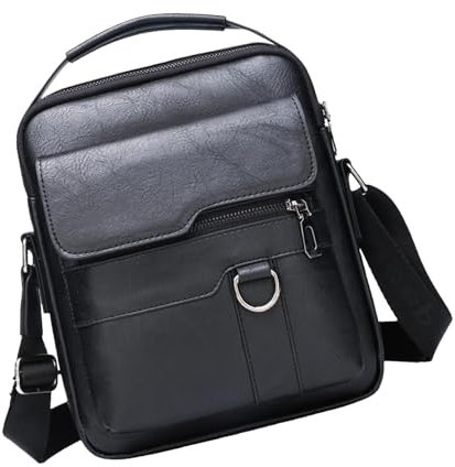yanzisura Herren Kuriertasche für die Arbeit, PU-Leder, Retro-Sling-Tagesrucksack, hohe Kapazität, leicht, Tagesrucksack für Freizeitarbeit, Schwarz , Refer to description