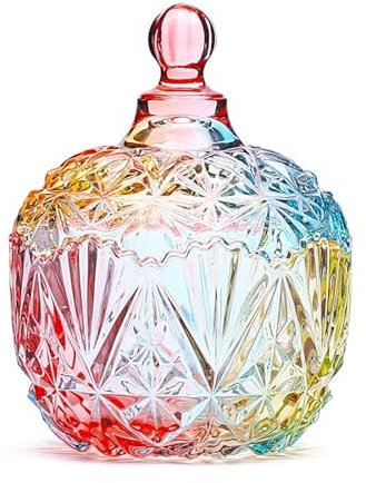 Colorful Glass Sugar Bowl Candy Jar Perfect for Home Gatherings and Holiday Decorations.Multifunctional Storage Jar Classic Transparent Design Retro Style Boxes (Pink B)