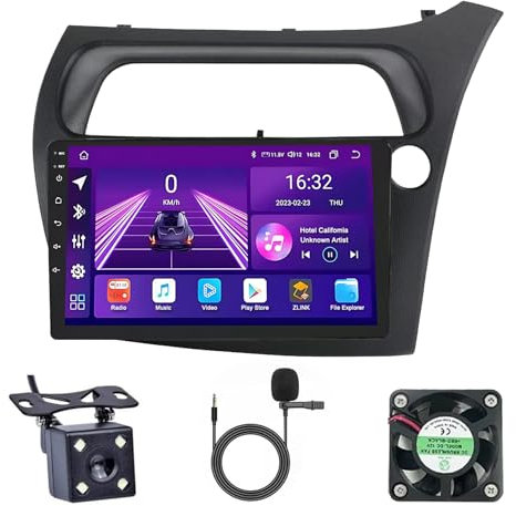 Android 15 Radio de Coche 9 Pulgadas Pantalla Táctil 2 DIN para Honda Civic Hatchback 2006-2011 con Carplay Inalámbrico Android Auto Bluetooth GPS FM WiFi USB Apoyo Mandos Volante+AHD Cámara(B,U1(1G+3