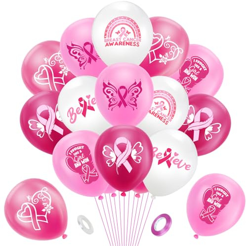 Leikedun 36pcs Ballons Cancer du Sein d'Octobre Rose, Ballon Octobre Rose pour Sensibilisation Cancer du Sein d'Octobre Rose Décoration Activité, Lutte Contre, Espoir, Prévention