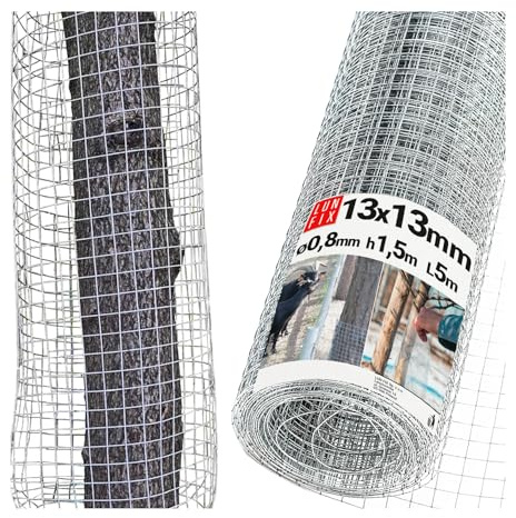 Lun Fix Baumschutznetz 13×13 mm Ø0,8 mm Höhe 1,5 m × 5 m Länge | Masche verzinkt, Drahtgeflecht für Garten, Obstbäume, Sträucher, Wildschutz, Verbissschutz