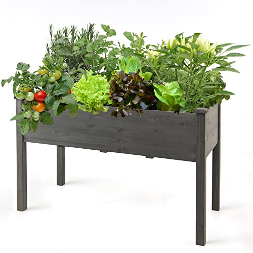 GOPLUS Jardinière Surélevée sur Pieds en Bois, Carré Potager de Jardin Rectangulaire pour Extérieure, Lit Surélevé Jardinière pour Légumes, Herbes, Fleurs, 123x57x76CM, Charge 100 KG