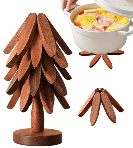 eizliyorum Wooden Tree Trivet Set - Natural Foldable Christmas Decor,Christmas Tree Trivets for Hot Dishes,for Kitchen Hot Pots Pans Bowls Teapots Plates Farmhouse Home Office Party