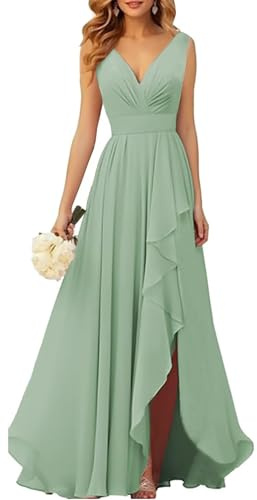 KIYNE Sage Green Bridesmaid Dresses for Women Sleeveless Floor Length Maid of Honor Chiffon Formal Evening Dress UK6