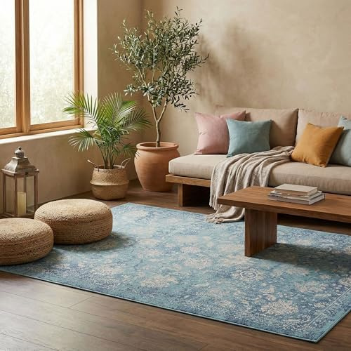 Pergamon Lagos Vintage Orient Türkis Indoor Outdoor Teppich – Flachgewebe für Wohnzimmer, Terrasse & Balkon