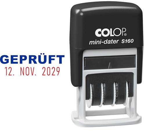 COLOP S160 Datumstempel GEPRÜFT – zweifarbig Rot Blau Abdruck – selbstfärbend – Mini Büro Stempel mit Datum für Prüfung Dokumente Verwaltung ca. 25x5 mm
