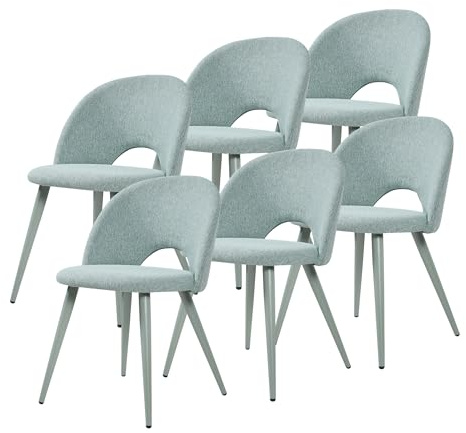 [en.casa] Esszimmerstühle Karijoki 6er Set Küchenstühle Lehnstuhl skandinavisch Polsterstuhl Webstoff mit Rückenlehne Stühle mit Metallfüße 77 x 50 x 55 cm Hellgrün