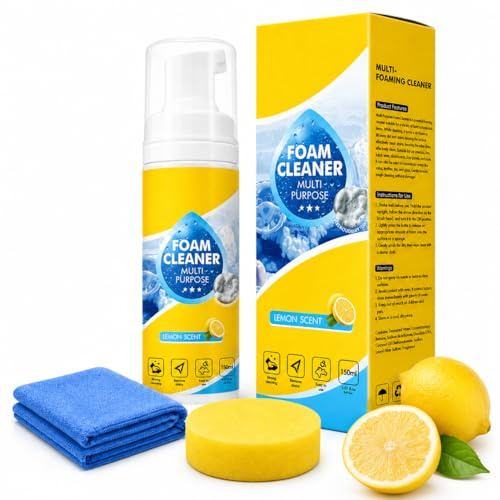 4-in-1 Multi-Enzyme Foam Cleaner, 150ml Multi-Purpose Foam Cleaner for Car Interior Kitchen Bathroom Sofa, Deep Cleaning Foam Spray with Lemon Fresh Scent