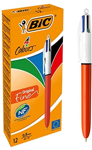 BIC 4 Farben Kugelschreiber Set 4 Colours Fine, dokumentenecht und nachfüllbar, 12er Pack, Ideal für das Büro, das Home Office oder die Schule