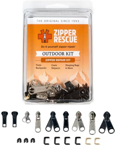 Zipper Rescue Outdoor Zipper Repair Kit - The Original Zipper Pull Replacement kit for Backpacks, Coats, Tents - Included 9 Sliders, 6 Bottom Stops, 3 Top Stops - Made in America Since 1993