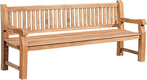 CLP Teakbank Jackson V2 I Wetterfeste Holzbank mit Rückenlehne I Stabile Gartenbank aus massivem Teakholz, Farbe:Teak, Größe:220 cm