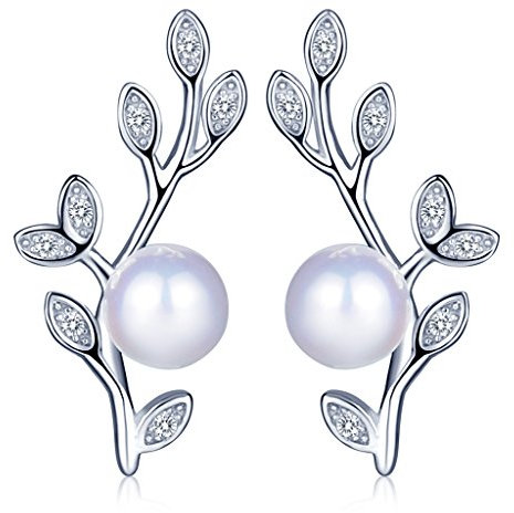 Unendlich U Einzigartig Bäumchen Laubwerk Damen Ohrstecker 925 Sterling Silber Kristall 6.5mm Perle Stecker Ohrringe Ohrschmuck