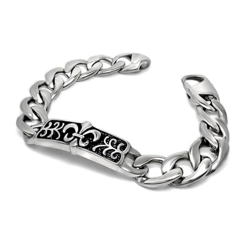 BOBIJOO Jewelry - Gourmette Bracelet Fleur de Lys Templiers Chevaliers Acier Inoxydable Argenté