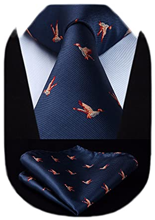 HISDERN Navy blau Krawatte für Herren Fasanenvogel Hochzeit Taschentuch Business Klassisch Krawatte & Einstecktuch Set