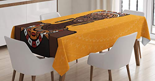 ABAKUHAUS afrikanische Frau Tischdecke, Long Neck Folk, Druck mit Klaren Farben ohne Verblassen Waschbar für innen oder Außen Bereich, 140 x 240 cm, Orange Braun