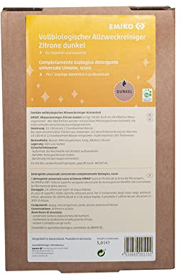 Emiko Allzweckreiniger Zitrone dunkel 5 Liter Bag in Box, vegan, Dunkler Bio-Allzweckreiniger mit EM-Mikroorganismen. Mikrobiell sauber durch gute Mikroorganismen