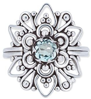 mantraroma Blau Topas Ring Silber 925 Damen – Facettierter Edelstein Statement Schmuck