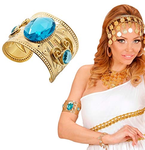 NET TOYS Bezaubernder Oberarmreif Göttin mit Edelstein - Gold-Türkis - Hinreißendes Damen-Kostüm-Zubehör Armspange Cleopatra - Ideal für Fasching & Karneval