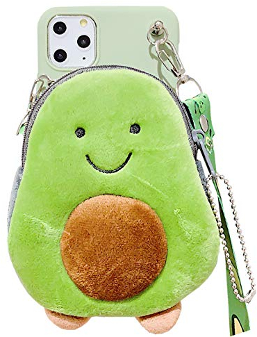 SGVAHY Fluffy Wallet Case für iPhone 11, Cute Avocado Coin Wallet Cover Case mit Lange Lanyard Ultra Dünn Weich Silikon Case Stoßfest Schutzhülle (Avocado, iPhone 11)