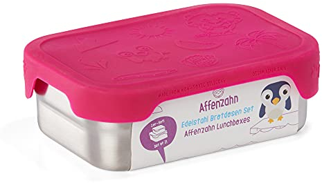 Affenzahn Edelstahl Brotdosen Set inkl. Snack-Box Silikon-Deckel BPA-frei Spülmaschinenfest Eule - Türkis